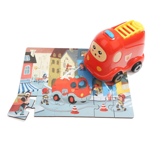 Puzzle Hasičské auto dřevěné s hračkou