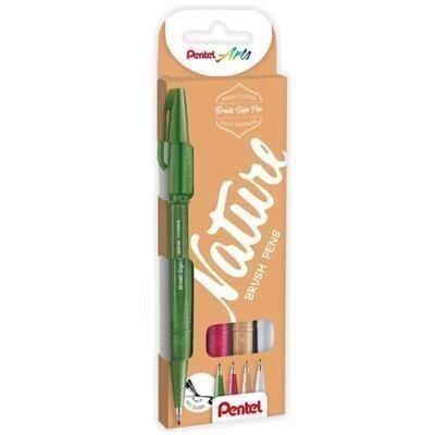 Popisovač Pentel Arts Touch Brush Sign Pen - Nature 4 ks sada
