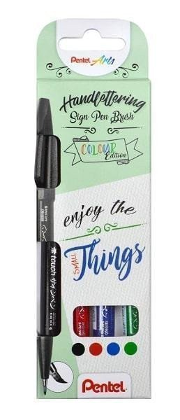 Popisovač Pentel Arts Touch Brush Sign Pen - 4 základní barvy sada