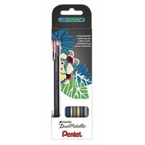 Pero gelové Pentel Hybrid Dual Metallic K110 - černé červené stříbrné zlaté 1mm sada 4ks
