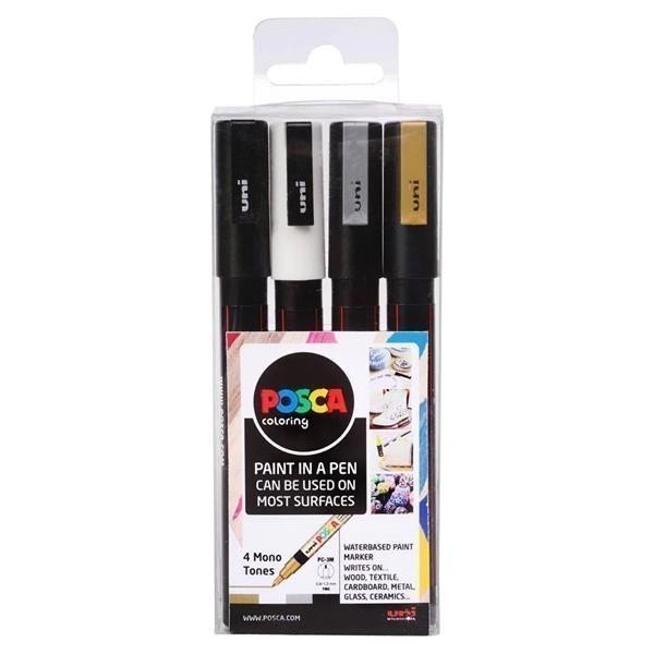 Posca Sada akrylových popisovačů 09-13 mm - černá zlatá stříbrná bílá 4 ks