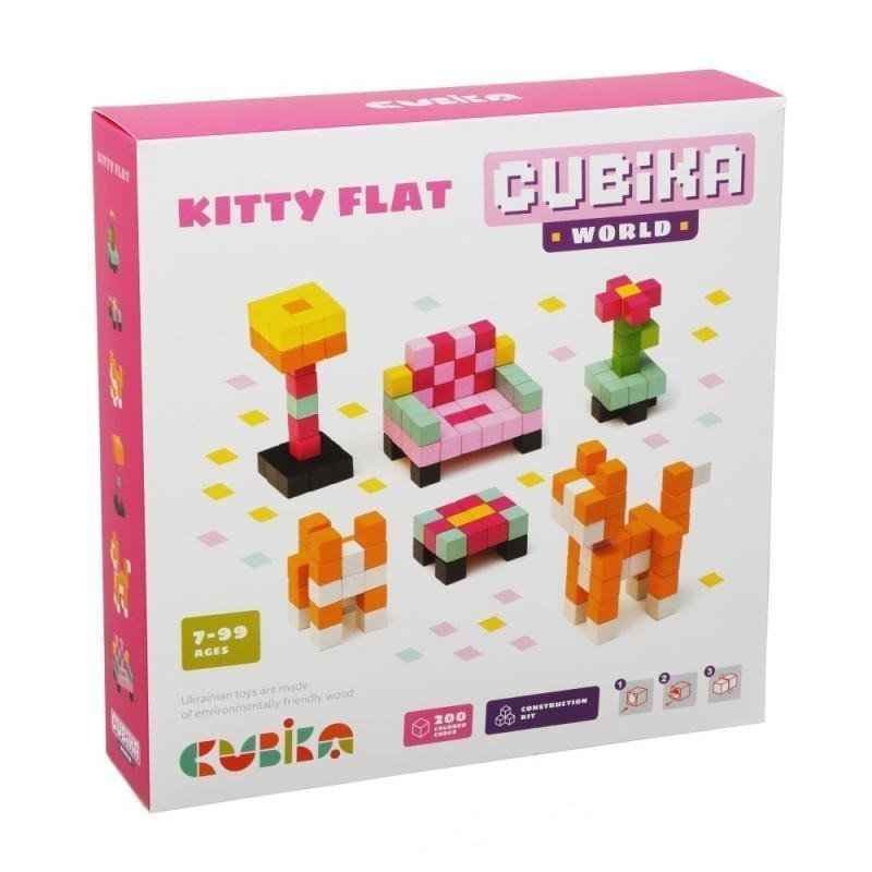 CUBIKA 15313 Pixel Pokojík s kočičkou - dřevěná 3D stavebnice 200 kostiček