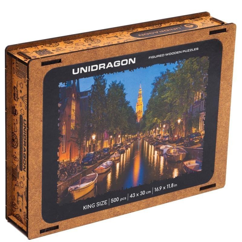 Unidragon dřevěné puzzle - Večerní Amsterodam velikost L