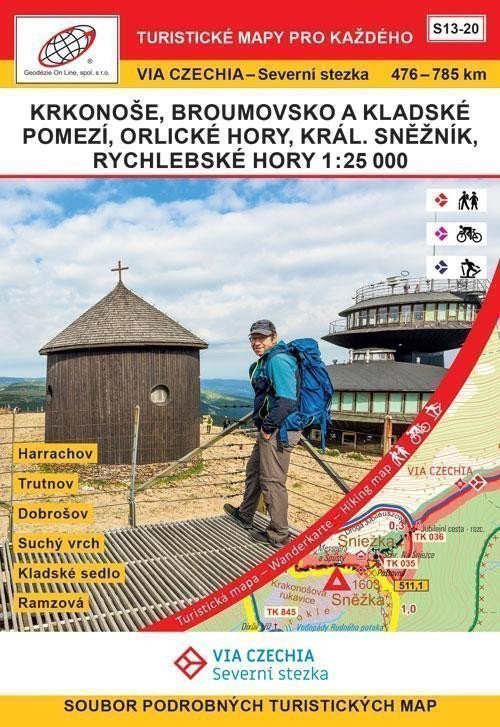 VIA CZECHIA - Severní stezka BOX 3 S13-20 Krkonoše-Rychlebské hory 1 25 000 476 – 785 km Severní stezky pěší varianta Harrachov - Trutnov - Dobrošov - Suchý vrch - Kladské sedlo - Ramzová