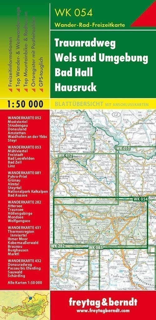 WK 054 Traunradweg - Wels a okolí - Bad Hall - Hausruck 150 000 turistická mapa