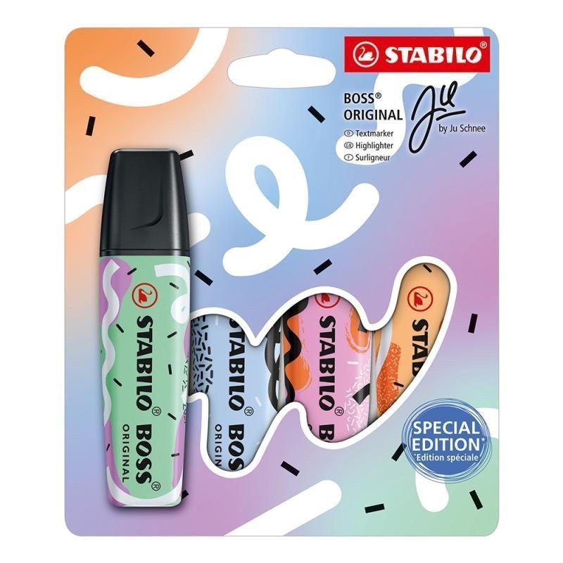 STABILO BOSS ORIGINAL Pastel Sada by Ju Schnee - mátová obláčkově modrá fuchsiová oranžová 4 ks