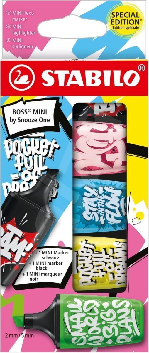 STABILO BOSS MINI by Snooze One - růžová modrá žlutá zelená a černá