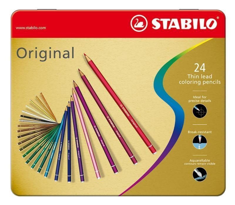 Prémiové pastelky STABILO Original ARTY - 24 ks sada v plechu 24 různých barev