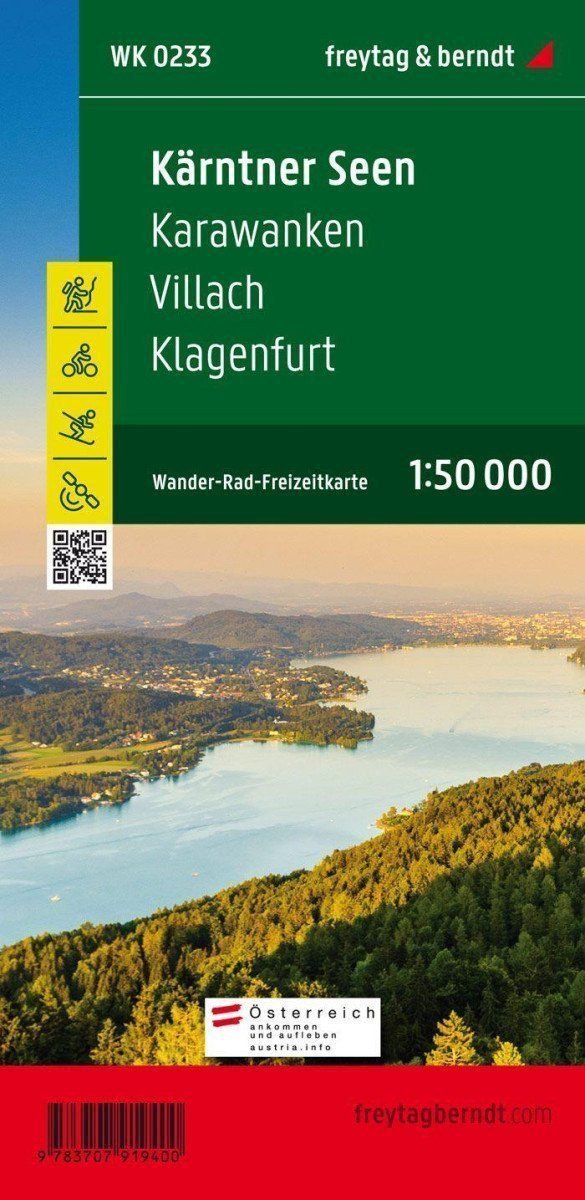 Korutanská jezera-Karawanken-Villach-Klagenfurt am Wörthersee 150 000 turistická a cykloturistická mapa