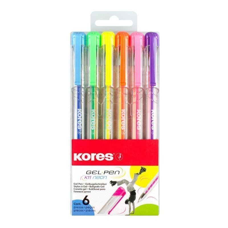Kores K11 Pen Neon - sada 6 neonových barev modrá zelená oranžová žlutá růžová fialová