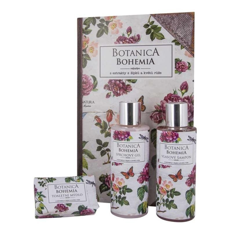 Dárková sada velká Botanica kniha - růže sprchový gel šampon mýdlo
