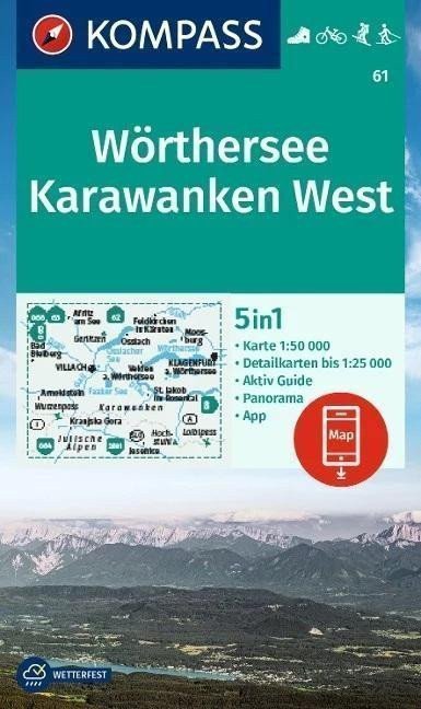 Wörthersee Karawanken West 150 000 turistická mapa KOMPASS 61