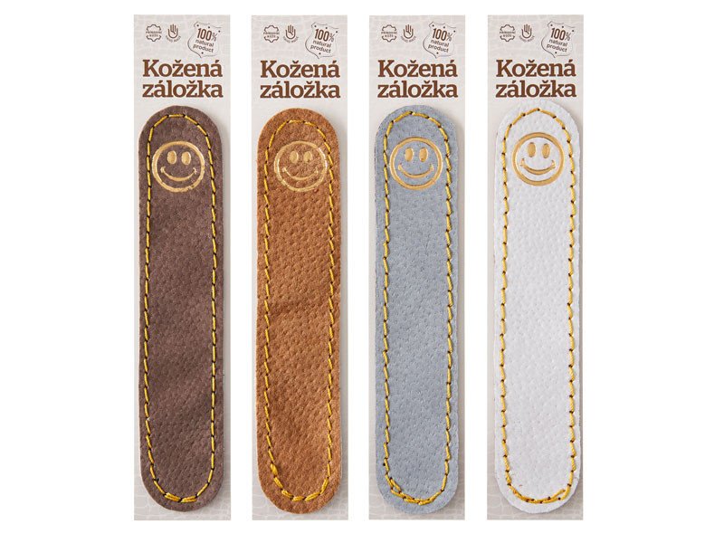Kožená záložka do knihy Smajlík - hnědá
