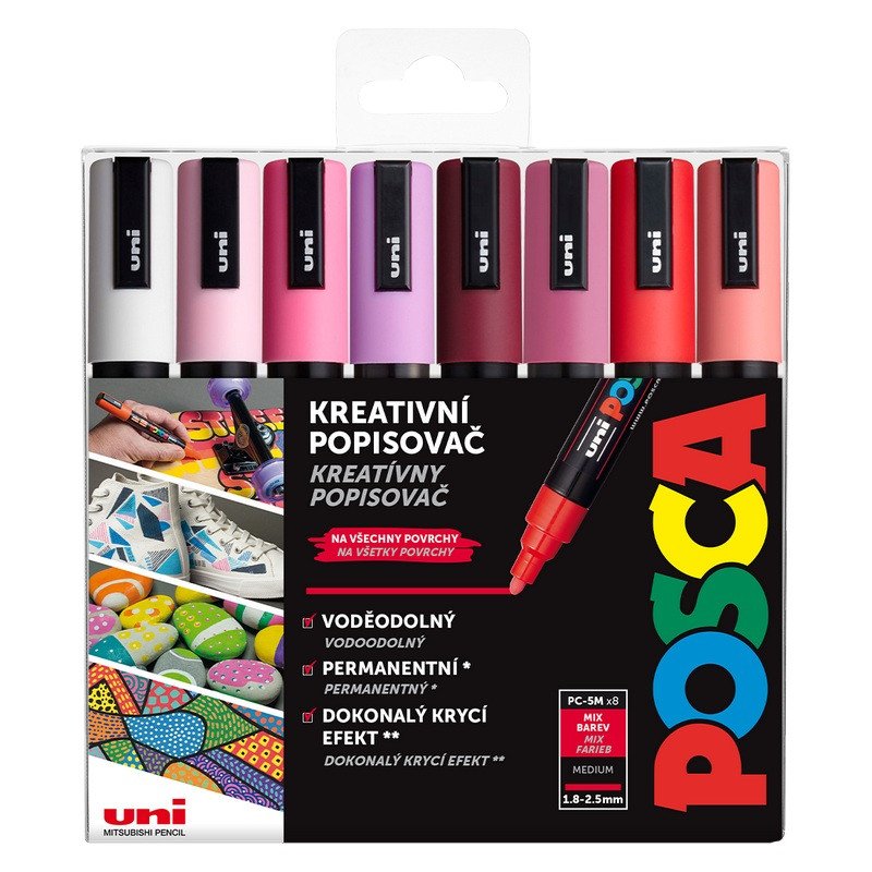 Posca sada popisovačů PC-5M - Love 18 - 25 mm mix teplých tónů 8 ks