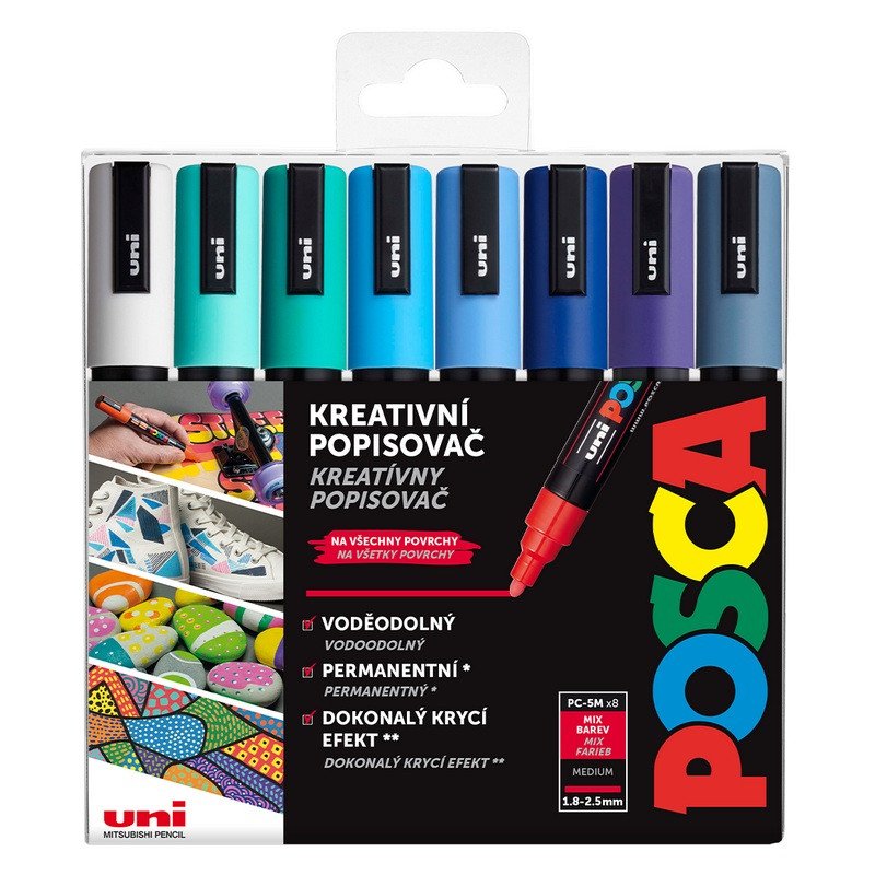 Posca sada popisovačů PC-5M - Ocean 18 - 25 mm mix mořských tónů 8 ks