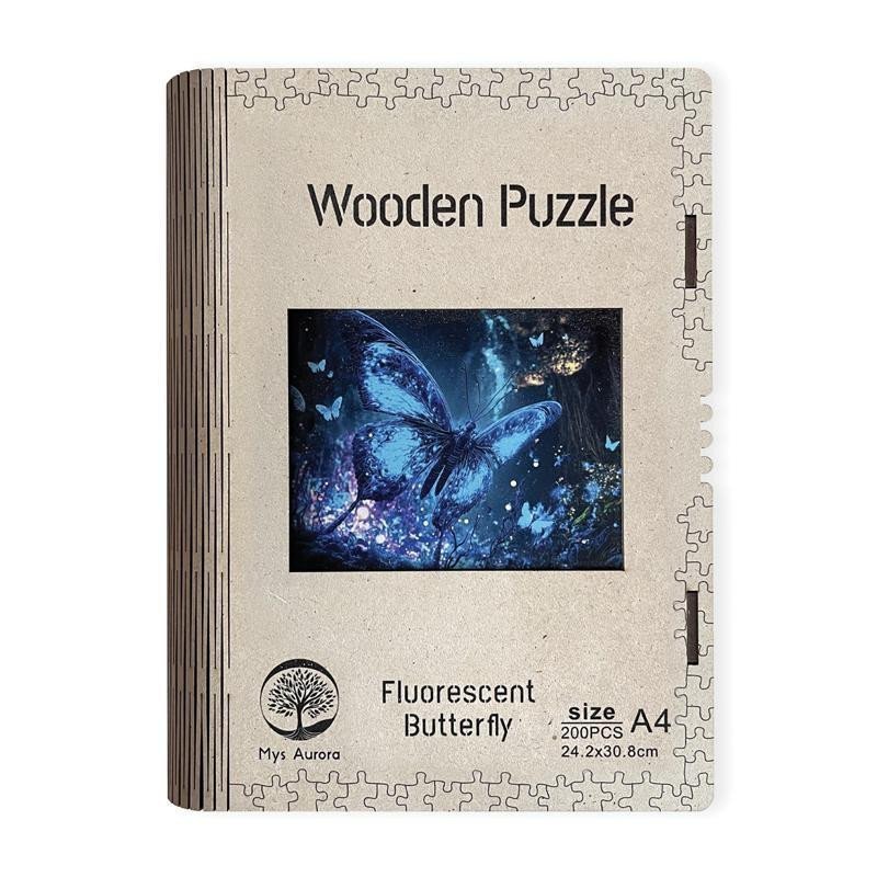 Dřevěné puzzleFluorescentní motýl A4