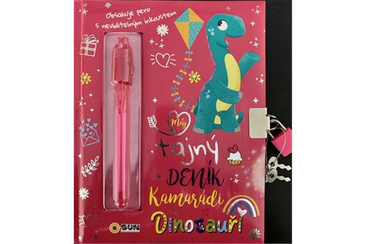 Můj tajný deník na klíček Dinosauři růžový