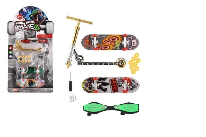 Sada skateboard šroubovací koloběžka prstová waveboard plast s doplňky - mix druhů na kartě
