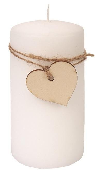 Svíčka bílá s dřevěným srdcem válec 7 x 14 cm 48 hodin