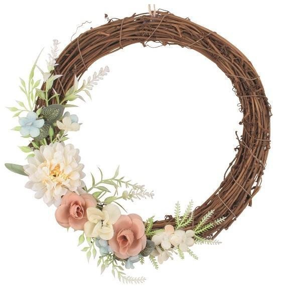 Věnec s dekoracemi 23 cm krémový