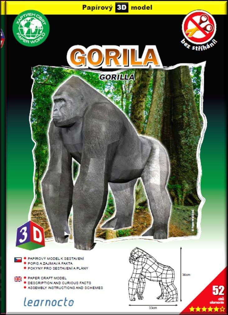 Gorila – Papírový 3D model52 dílků