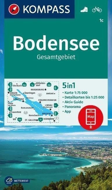 Bodamské jezero celková plocha 175 000 turistická mapa KOMPASS 1c