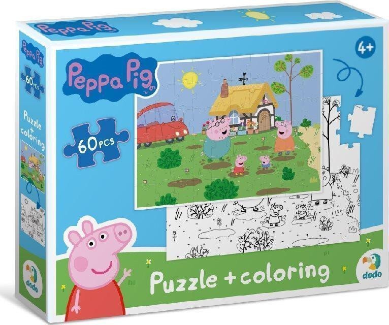 Oboustranné puzzle Prasátko Peppa Na chalupě 60 dílků