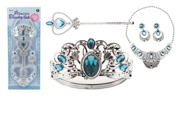 Sada krásy velká plast korunka náhrdelník naušnice žezlo 4ks na kartě