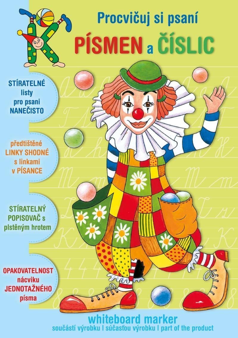 Klauni - Procvičuj si psaní písmen a číslic popisovač
