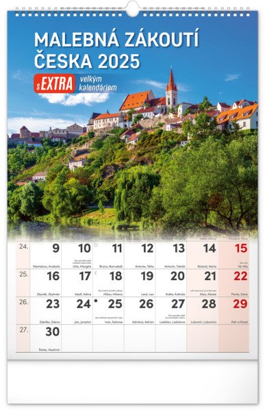 Kalendář 2025 nástěnný: Malebná zákoutí Česka s extra velkým kalendáriem, 33 × 46 cm