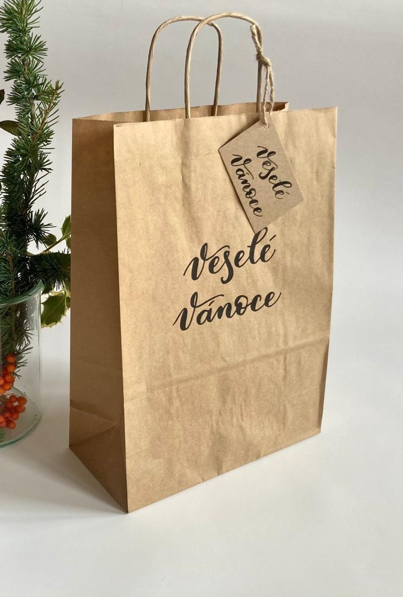 Be Nice Dárková taška přírodní - Veselé Vánoce velká
