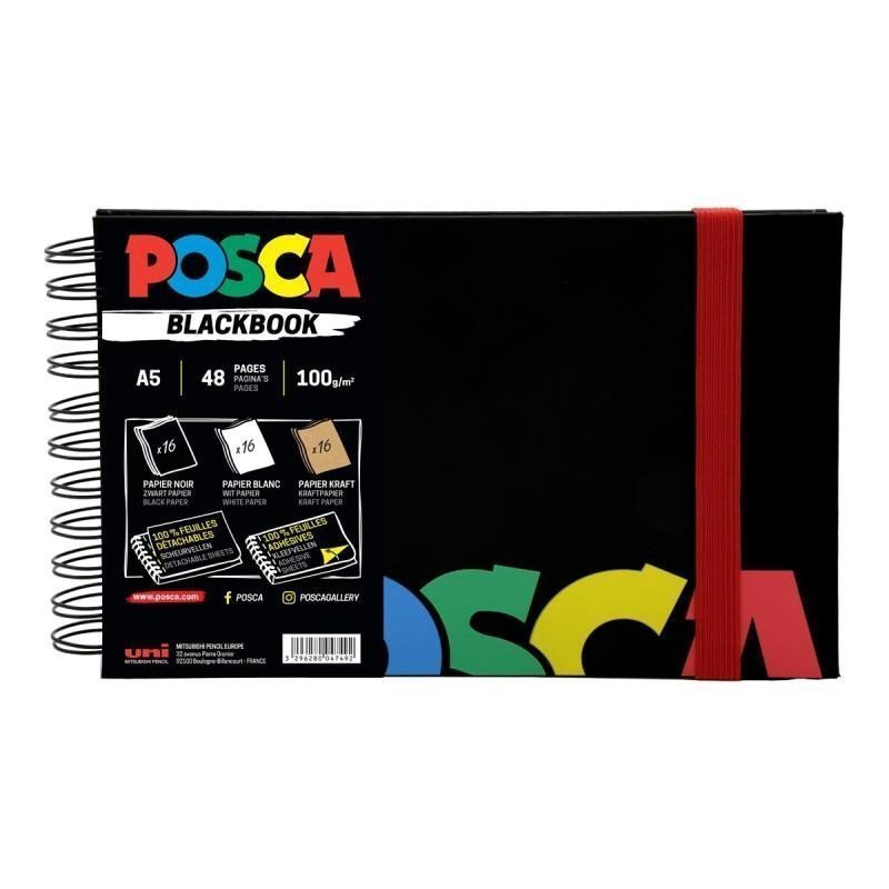 Posca černý skicák A5 - mix 3 barev papíru