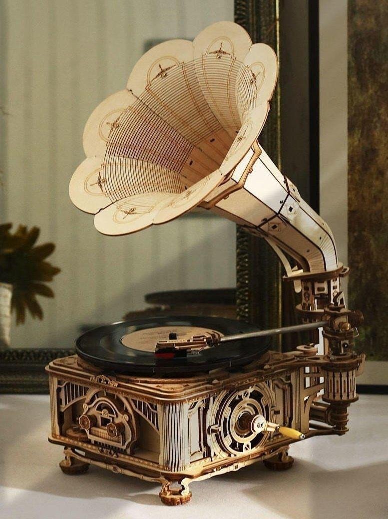 NiXiM Dřevěné 3D puzzleFunkční gramofon – elektrický