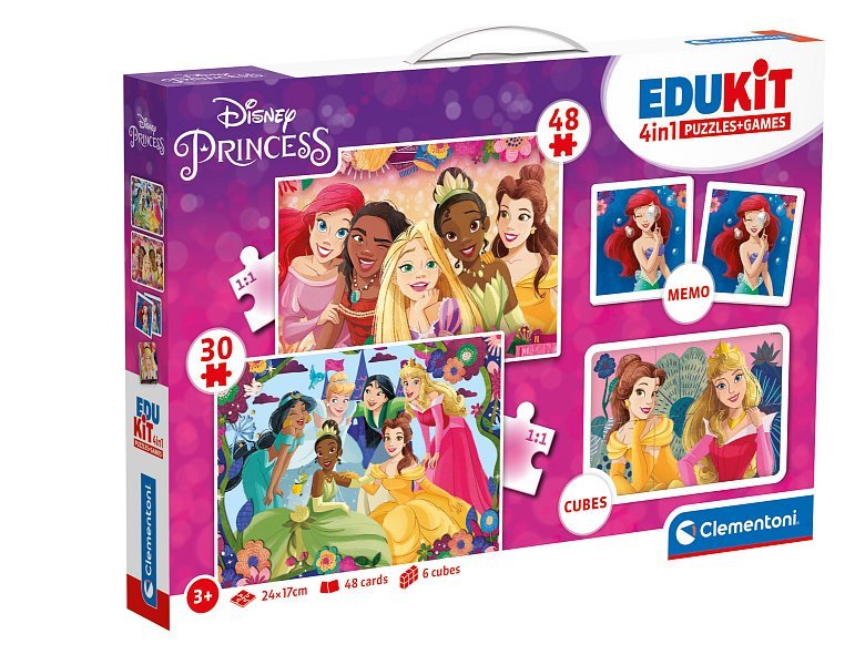 Edukit Princess 4v1 pexeso 48 30 puzzle 6 kostek