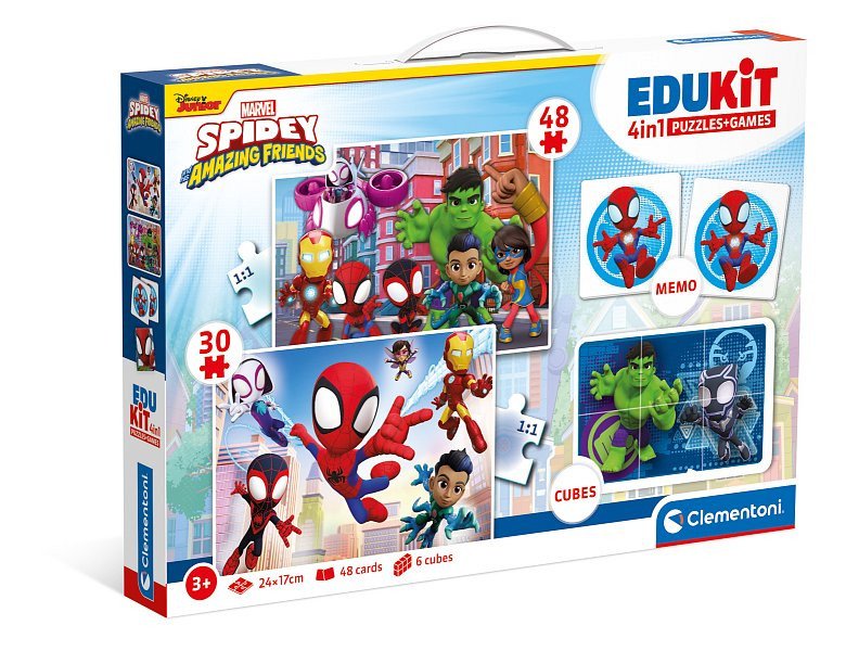 Edukit Spidey a jeho úžasní přátelé 4v1 pexeso 48 30 puzzle 6 kostek