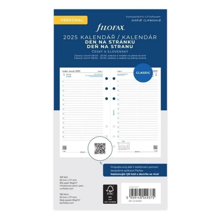 FILOFAX kalendář 2025 osobní den1 str linky ČJSJ