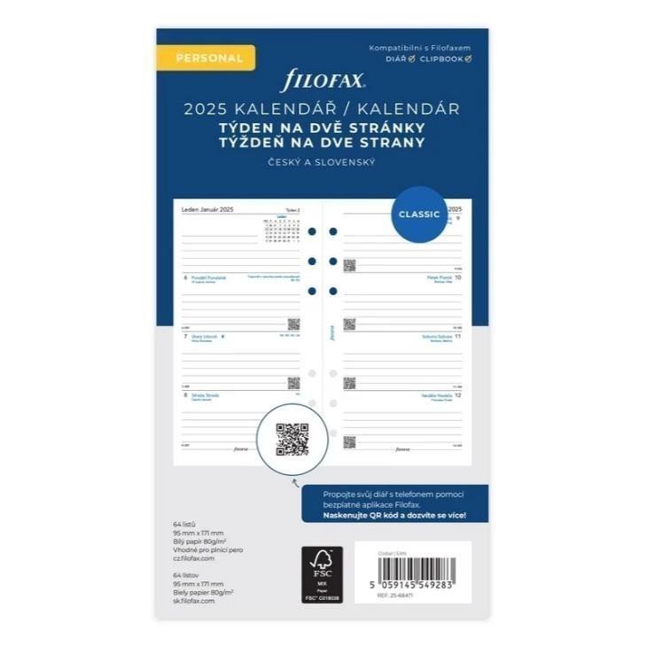FILOFAX kalendář 2025 osobní týden2 str linky ČJSJ