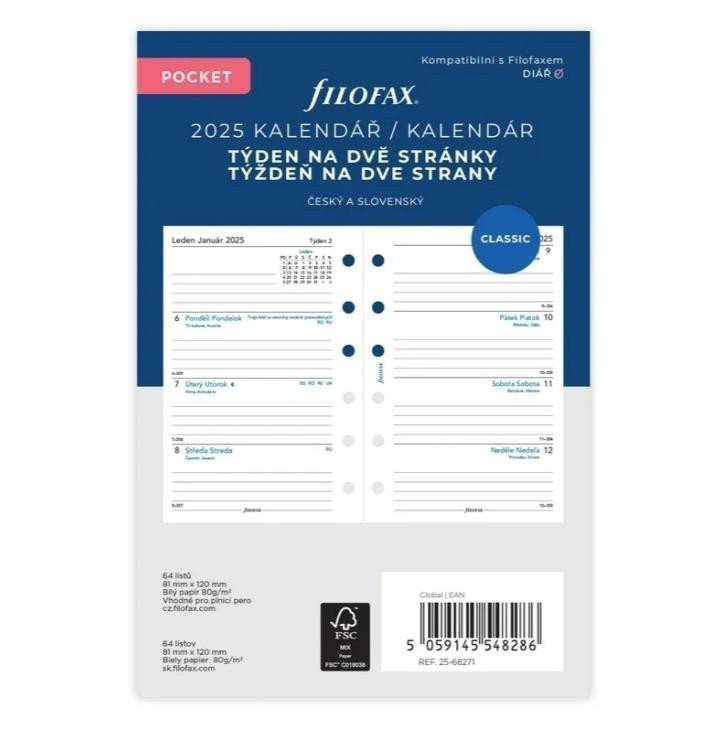 FILOFAX kalendář 2025 kapesní týden2 str linky ČJSJ
