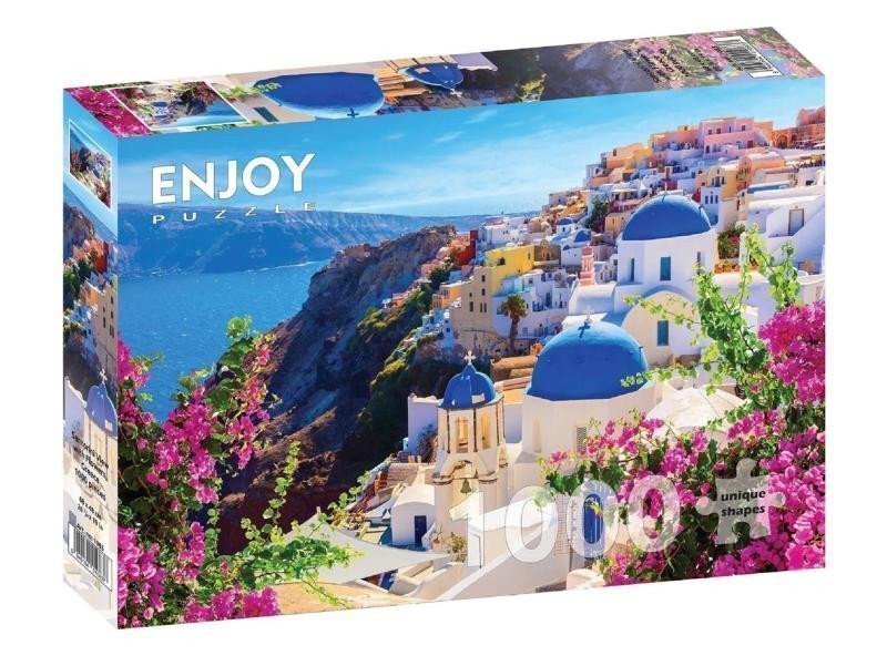 Puzzle Santorini s květinami Řecko 1000 dílků