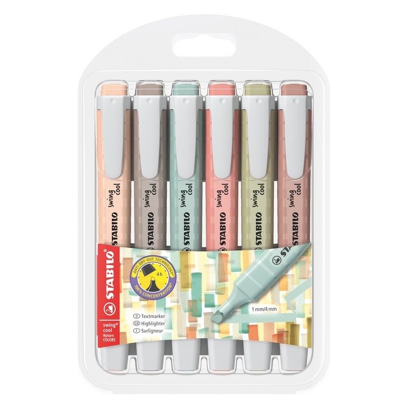 Zvýrazňovač STABILO swing cool NatureCOLORS - sada 6 ks