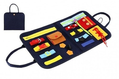 Edukační penál - zapínání a otevírání zipů a knoflíků