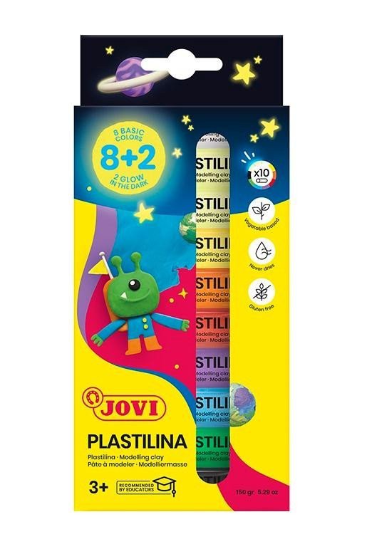 JOVI Glow plastelína 10x15g 8 základních barev 2 barvy svítící ve tmě