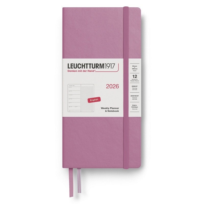 Weekly Planner Notebook 2026 Wallet B6 x A6 Dusty Rose - tečkovaný
