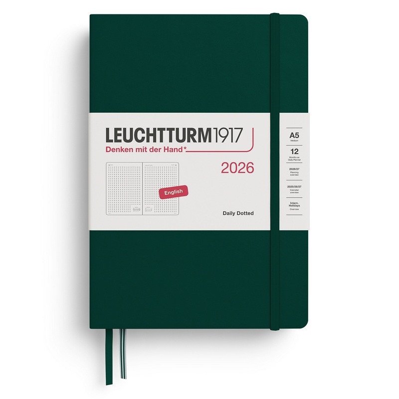 Daily Planner 2026 Medium A5 Forest Green - tečkovaný