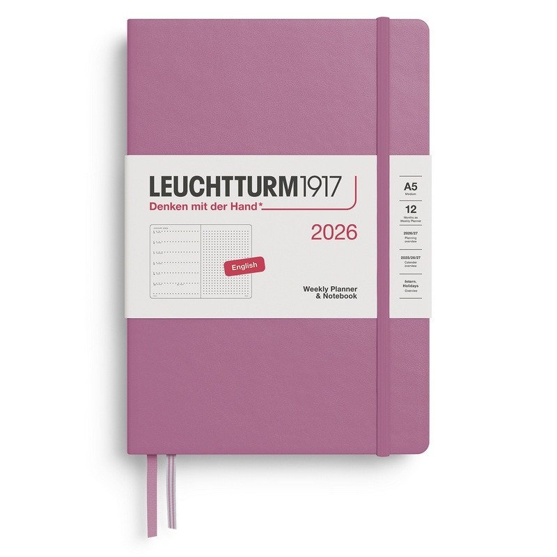 Weekly Planner Notebook 2026 Medium A5 Dusty Rose - tečkovaný