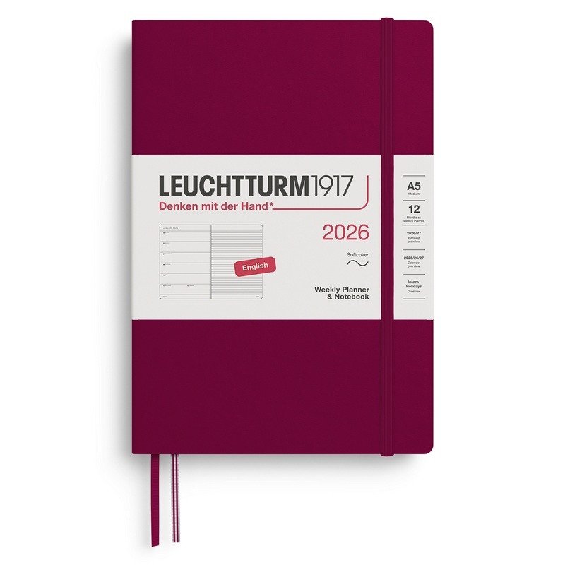 Weekly Planner Notebook 2026 Medium A5 Port Red