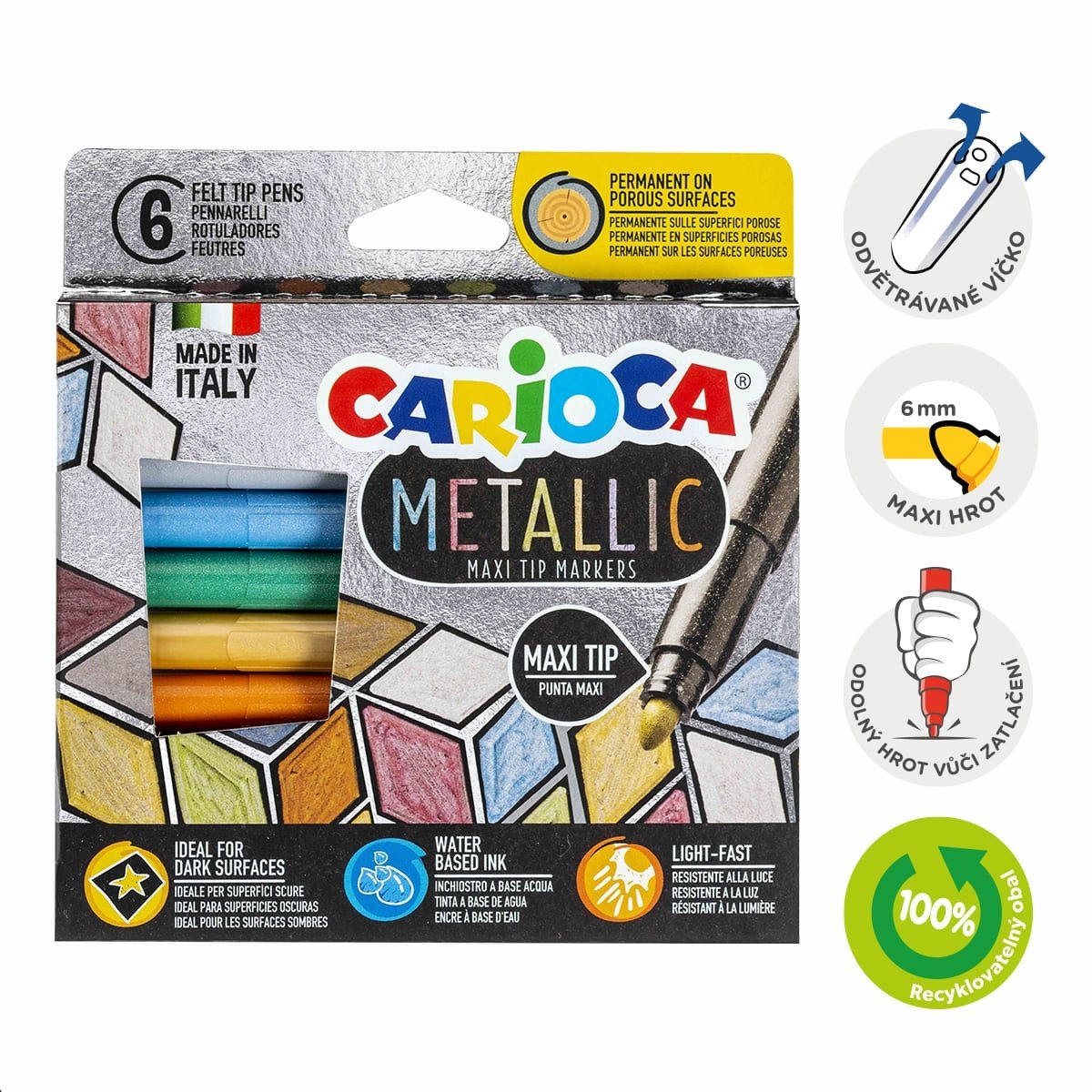 Carioca fixy Metallic maxi hrot - 6 ks