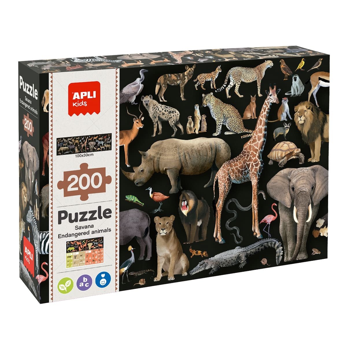APLI edukativní puzzle – Ohrožená zvířata v savaně 200 ks