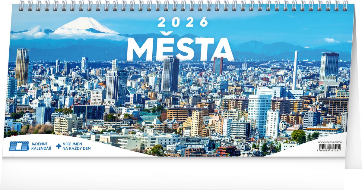 Kalendář 2026 stolní Města - 14denní 33 x 145 cm