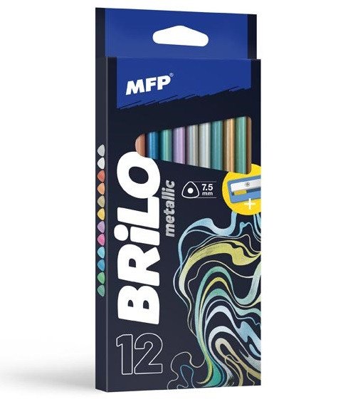 Pastelky BRILO metalické triangular s ořezávátkem - 12 ks